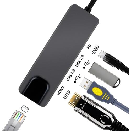 USB-C Adapter Dock Hub with USB Type-C PD, HDMI 4K, 2x USB, Ethernet Network