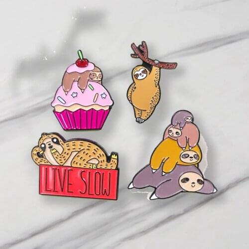 Monkey Enamel Brooches Slow Life Enjoy Time Pins For Clothes Bag Cartoon Jewelry Gift For Friends Kids