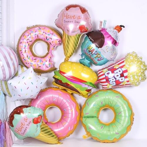 Donut Foil Balloon Fruit Ice Cream Helium Balloon Happy Birthday Party Decoration Kids Toy Inflatable Sweet Candy Balloon Shower