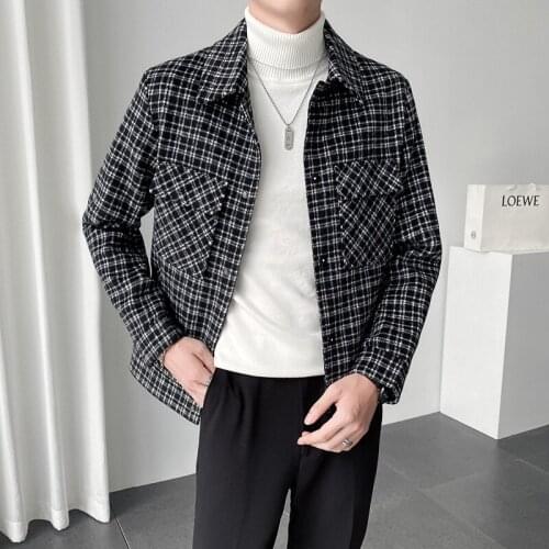 Classic Plaid Mens Jacket 2021 Wool Trench Coat Jacket Casual Slim Thicker Winter Jackets High Quality Steetwear Windbreaker