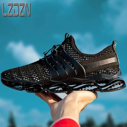 Summer Breathable Net Shoes Trendy Mens Sandals Mesh Hollow Sports Casual Leather Shoes Hole New Mesh One Foot Laceless Lazy