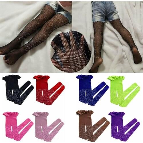 Hot Kids Baby Girls Rhinestone Fishnet Stockings Children Girl Mesh Pantyhose Hollow Out Tights Girl Stockings