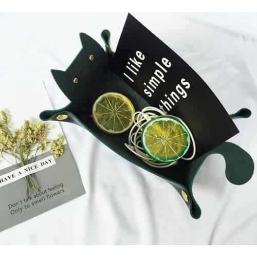 PU Leather Cat Storage Tray Jewelry Display Box Necklace Ring Earrings Display Tray Creative Organizer Decoration