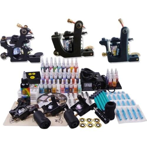 Permanent makeup supply 3 guns kit tattoo complete machine professional body piercing kit machine for tattoo