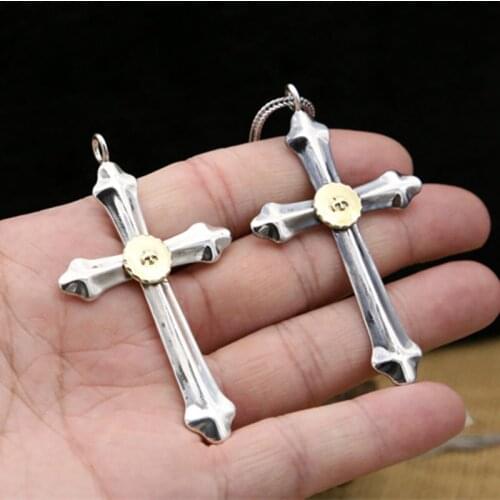 Solid Silver 925 Eagle Simple Cross Large Pendant For Necklace Men Women Gothic 925 Sterling Silver Thai Silver Jewelry Charms
