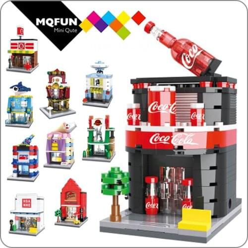 HSANHE Mini Street Architecture Dinosaur Museum Ice cream UFO stores Shop Educational Toy DIY Assembly Model Building Bricks