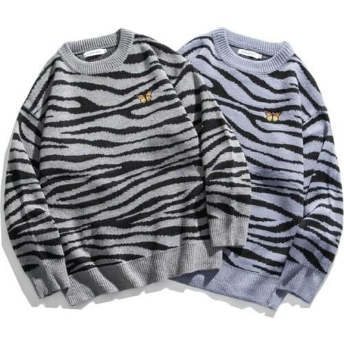 Zebra-print tide brand couple butterfly trend sweater mens and womens net red loose autumn ins knitwear
