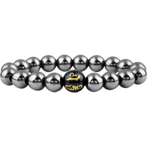 TUMBEELLUWA Male Bracelet 10mm Reiki Stone Beads Hematite Healing Prayer Buddha Beads Bracelet Trendy Jewelry