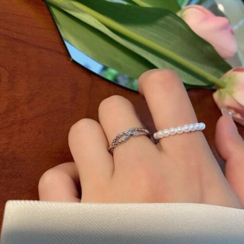Metal Simple Pearls Beautiful Rings Set for Women Temperament Luxury Elastic Rings
