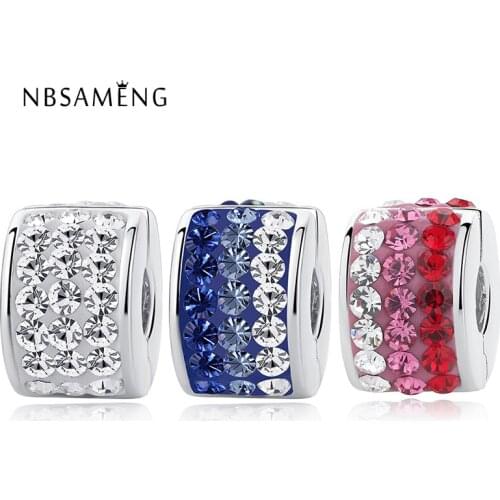 Original Authentic 925 Sterling Silver Bead Charms Crystal Stopper Clips Lock DIY Beads Fit Bracelets & Bangles Jewelry
