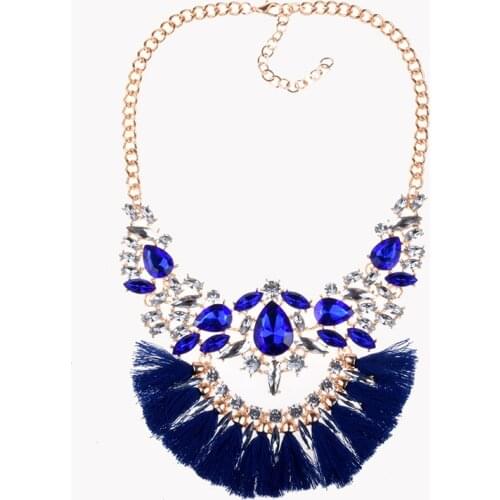 BK Retro Choker Necklace Vintage Alloy Chain Acrylic Glass Resin Beads Statement Tassel Rope Fabric Pendant Bib For Summer Jewe