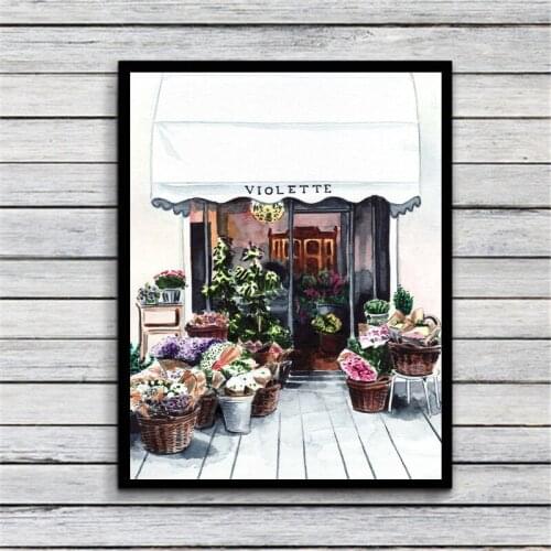 Paris Flower Shop Florist Country Garden Print Canvas Fabric Poster And Print Wall Art Picture Painting Home Decor