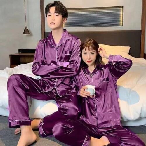 2pieces/one set Women/Men Silk Satin Pajamas Pyjamas Set Sleepwear Pijama Couple Pajamas Suit Female Sleep Loungewear