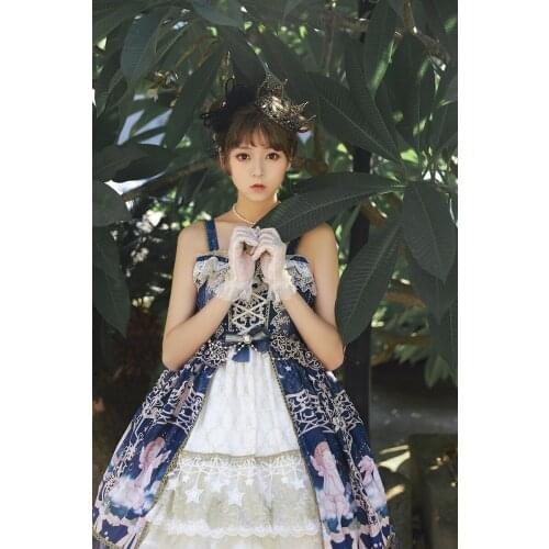 Princess tea party sweet lolita dress retro lace bowknot cute printing high waist victorian dress kawaii girl gothic lolita jsk