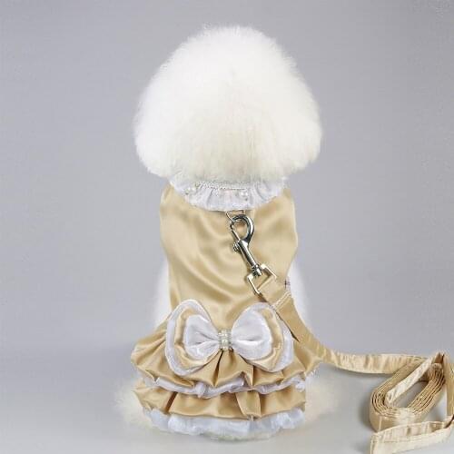 Teddy Bear Dog Dress Harness Bowknot Ruffle Layer Summer Pet Skirt Clothes Satin XS S M L XL