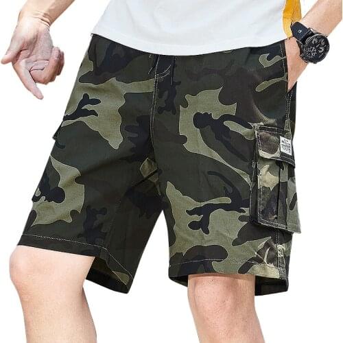 Summer Mens Outdoor Camouflage Cargo Shorts Military Pocket Cotton Half Pants Mid Waist Drawstring Loose Tactical Shorts 9XL