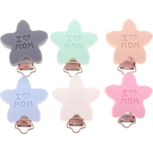 Silicone Baby Star Pacifier Clip 10pc BPA Free Teether Soother Clasp DIY Teething Necklace Chain Holder Support Accessory