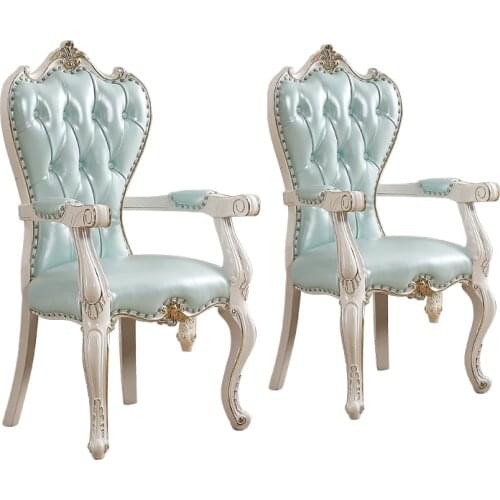European-style chair solid wood princess armchair adult backrest American single coffee table antique fabric dining chair