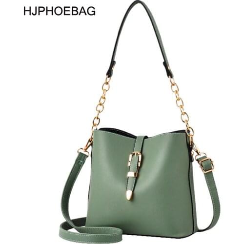 Ladies Pu Leather Crossbody Bags for Women 2020 Bucket Hasp Zipper Shoulder Purses Messenger Bag Lady Chain Travel Handbags Sac