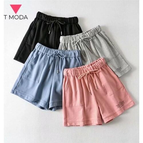 T MODA 2021 Summer Women Letter Print Casual Shorts Big Pockets Streewear Waist Bow Short Female Retro Chic Jogger Jogging Short