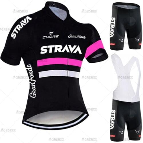 STRAVA Womens Cycling Jersey Set Summer Woman Short Sleeve Bicycle Team MTB Cycling Sportswear Suit Breathable Bike Uniform