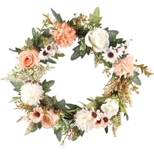 Begonia Rose Flower Wreath Door Wreath for Home Front Door Hanging Wedding Wall Window Party Decoration
