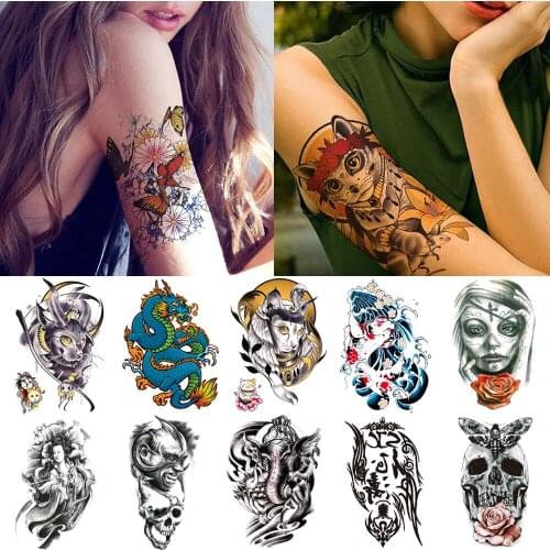 Latest arm temporary tattoo stickers Cat eagle waterproof body tattoos Demon skull cool water transfer fake tattoo for men women