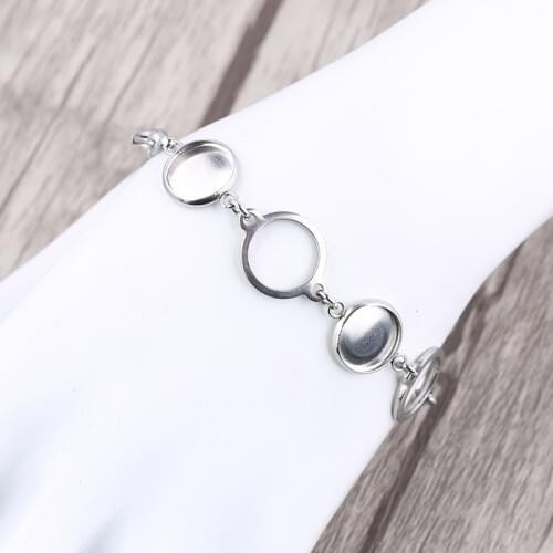 Onwear 5pcs 10mm round glass cabochon bracelet base setting blanks stainless steel jewelery accessories for bracelets making