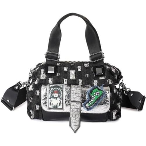 Womens Denim Shoulder Bag Crossbody Bags Female Fashion Sequins Totes Handbag All-match Top-handle Bag Purse