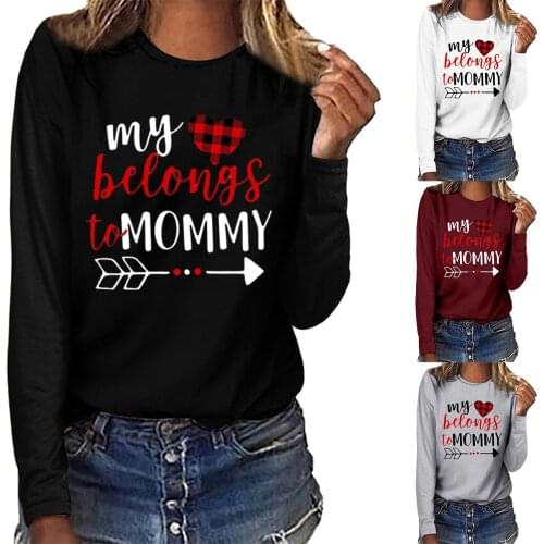 Women Long Sleeve Valentine Day Ladies Sweatshirt Lovely Heart Text Arrow Splicing Printing Solid Color All-match Girls T-shirt