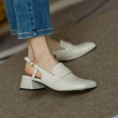 VAIR MUDO 2021 New Women Pumps Shoes White Basic Genuine Leather Square Toe Casual Fashion Sewing Slip-On High Heels Shoe D178L