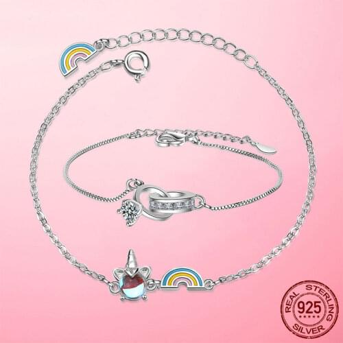Chain Femme Bracelet 925 Sterling Silver Unicorn Chain Link Bracelet Infinity Infinite Lobster Clasp Bracelet for Women Jewelry