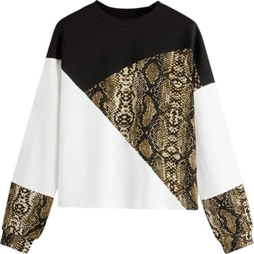 Womens Sweatshirt Crop Top Streetwear Snake Print Patchwork Pullovers Casual O Neck Long Sleeve Blouse Girls Punk Hoddies Hood