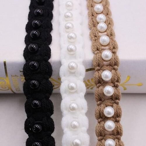 1 Yards/Lot Vintage Pearl Beaded Lace Ribbon Trim Fringe Fabric Embroidered Lace Handmade Costume Skirt Sewing Supplies Material