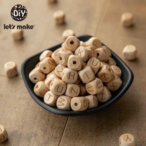 LetS Make 10Pc Wooden Teether Square Shape Beech Wood Letter Beads Diy Pacifier Chain Teether For Babies Teething Bead Kid Toy