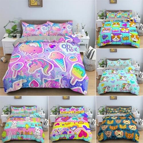 Cartoon Animals Duvet Cover Bedding Set 3D Printed Luxury Quilt Cover Pillowcase King Queen Size Bedclothes For Bedroom 2/3Pcs