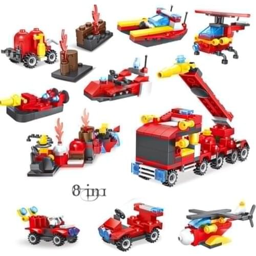 376Pcs Firefighting Educational Building Blocks Toys For Kids Boy 6Years DIY Birthday Present 8 in1 Fire Truck Model Small Brick
