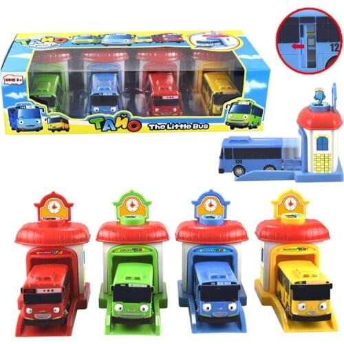 4pcs/set Scale model tayo the little bus children miniature bus plastic baby oyuncak garage tayo bus kids toys Christmas gift