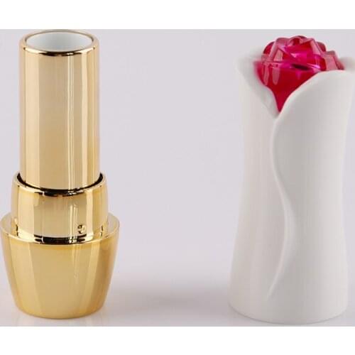 5/50PCS 4G White Flower Shape Lip Balm Tude with Gold Bottom Empty Plastic Lipstick Case DIY Lip Gloss Packing Container(12.1mm)
