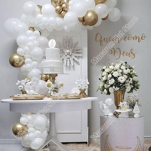 92pcs White Wedding Party Background Baby Shower Kids 1st Birthday Decoration Golden Event Welcome Balloon Arch Garland Kits