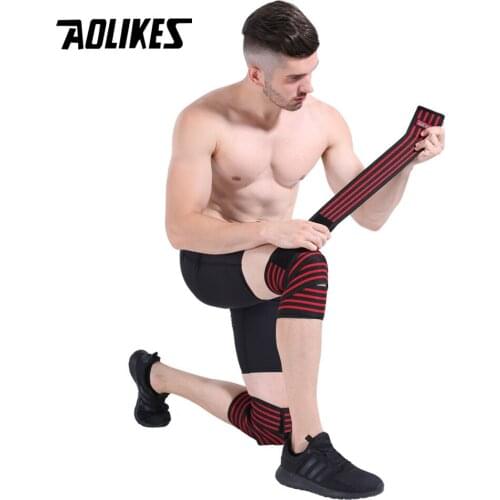 AOLIKES 1PCS 180*8CM Fitness WeightLifting Leg Knee Brace Compression Straps Wraps Elastic Bandages Poverlifting Squats Training