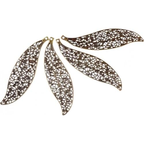 Free shipping 10Pcs Bronze Tone Leaf Filigree Wraps Connectors Metal Crafts Gift Decoration DIY 104x28mm