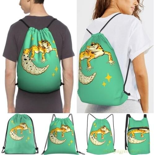 Sparkly Leopard Gecko Women Drawstring Sackpack Gym Bags Men Outdoor Travel Backpacks For Training Fitness Swimming Bag