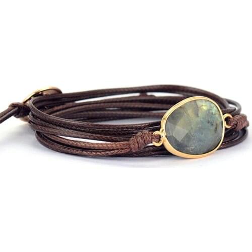 Ethnic Stones Rope Bracelet Vintage Female Labradorite Hand Chain Fashion Multi Layer Knot Rope Wrap Bracelet Jewelry Accessory