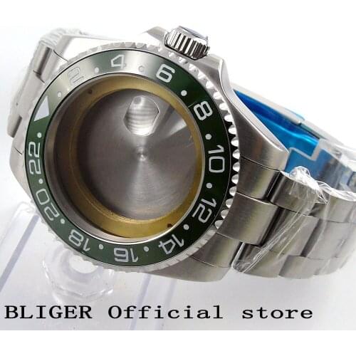 Sapphire 43MM Stainless Steel Green Ceramic Bezel Watch Case With Stainless Steel Bracelet Fit For ETA2836 Movement C55