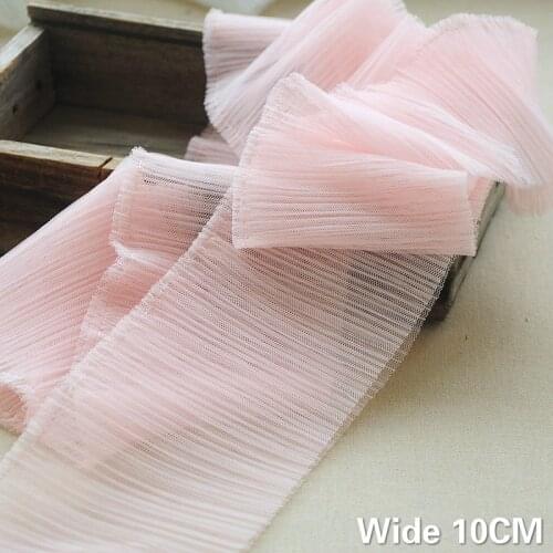 10CM Wide White Pink Double Layers Pleated Mesh Guipure Lace Fabric Applique DIY Collar Cuffs Blouse Fringe Trim Sewing Supplies
