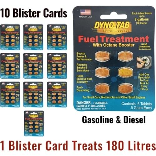 Dyno tab fuel treatment and octane booster for Gasoline & Diesel Carbon Cleaner dynotab Fuel Economy Save (10 Blister cards)