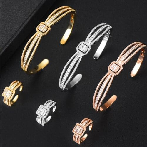 GODKI Korea Trendy 2pcs/Sets Bangle Ring Set Jewelry Set For Women Wedding Cubic Zircon Crystal CZ aretes de mujer modernos 2019