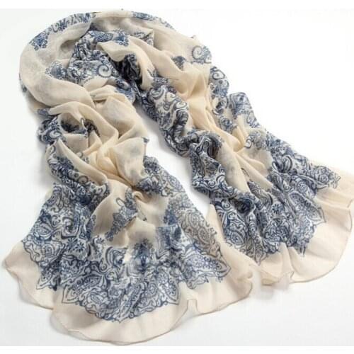 NDUCJSI Retro Cotton Wrap Flower Hot Sale Printed Scarves Hot Women Chiffon Scarf Elegant Scarves Female Scarf Ladies Shawls