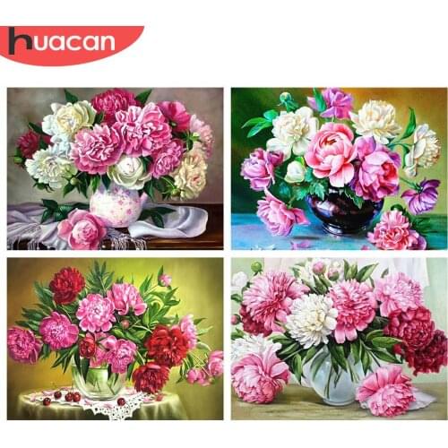 HUACAN 5D DIY Diamond Painting Peony Rhinestones Pictures Full Square/Round Diamond Embroidery Flower Mosaic Needlework